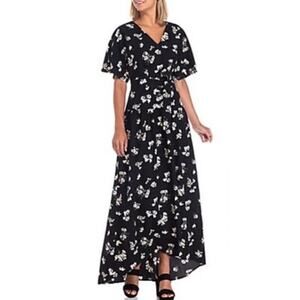 KAARI BLUE Floral Belted Black Maxi Dress